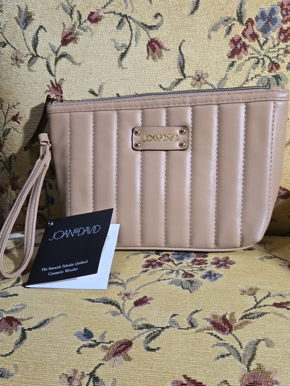 Joan & David Quilted Nude Pink Wristlet Clutch with Gold Plate